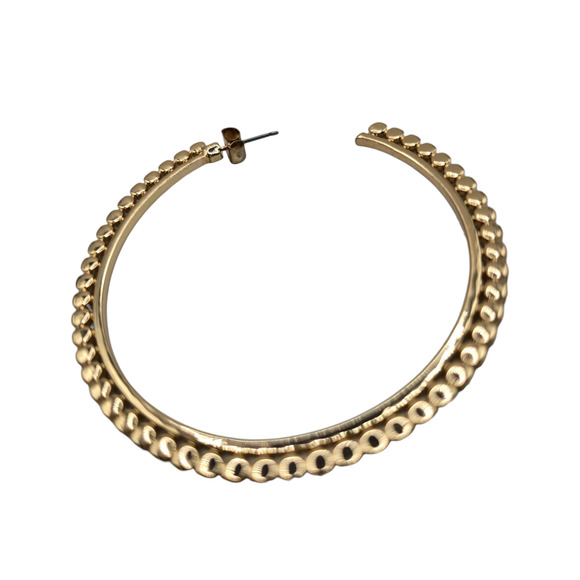 Earrings Gold Tone Beaded Hoop Womens Large Statement Textured Round SKU2404 - Picture 7 of 8